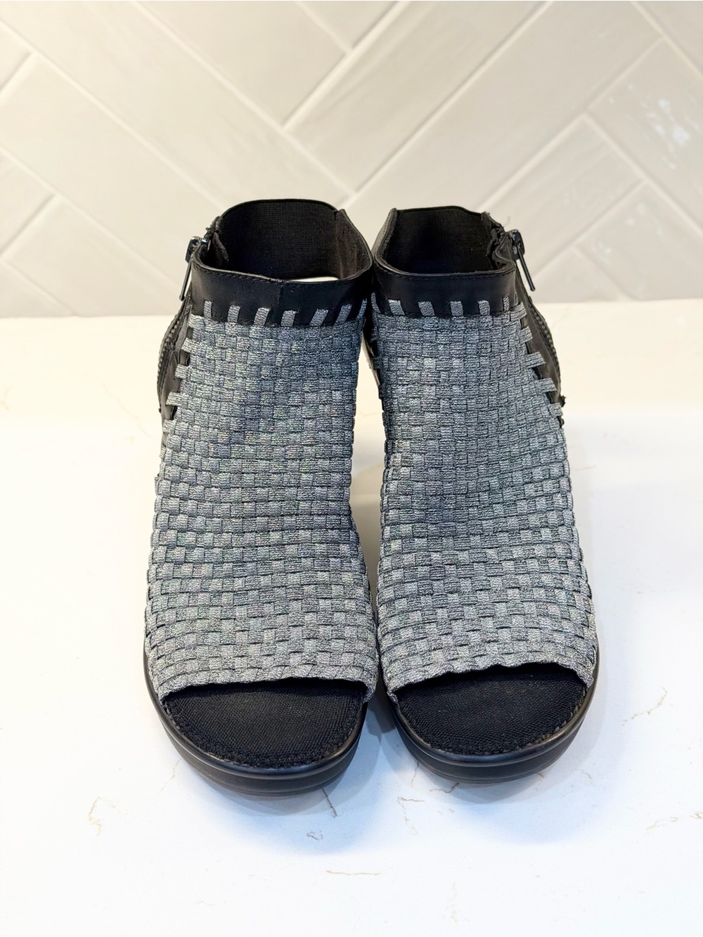Steven by Steve Madden Encino Woven Peep Toe Ankle Booties Heels